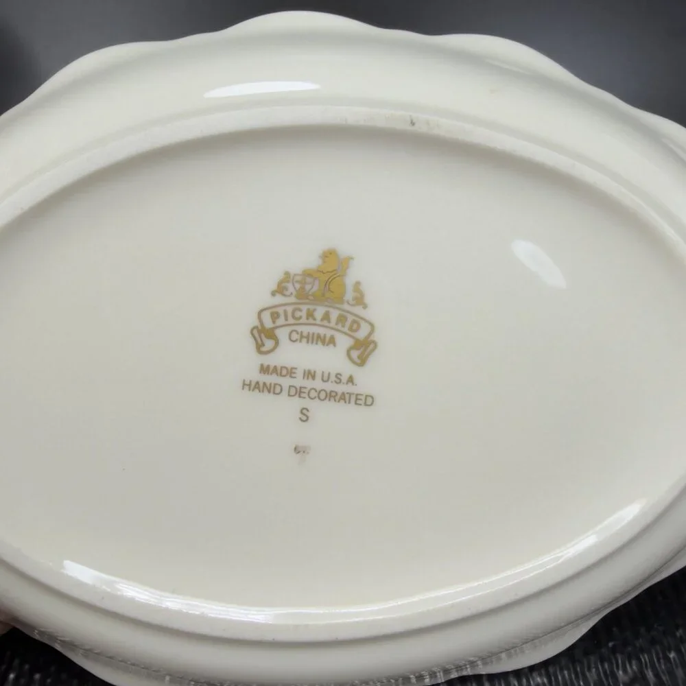 Vintage Pickard Fine China Porcelain Trinket Dish Tray USA Decorated Blue Flower
